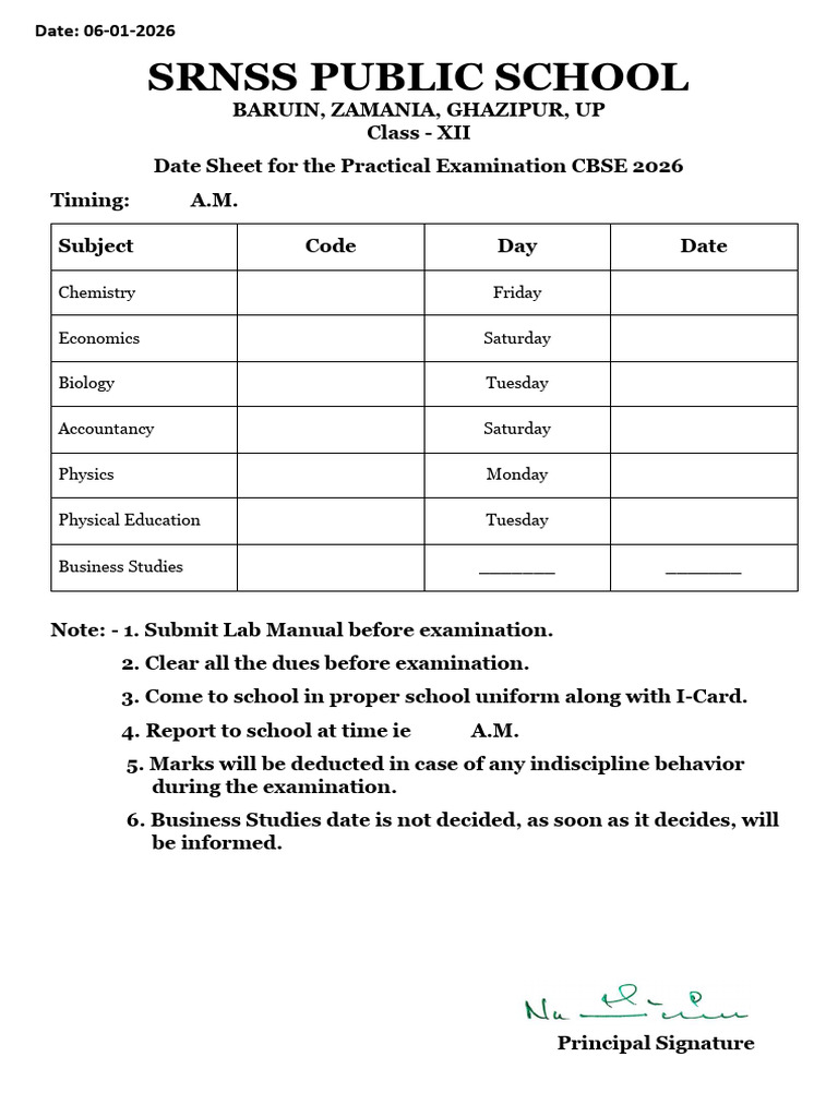 CBSE Class XII Practical Exam Dates 2026 | PDF