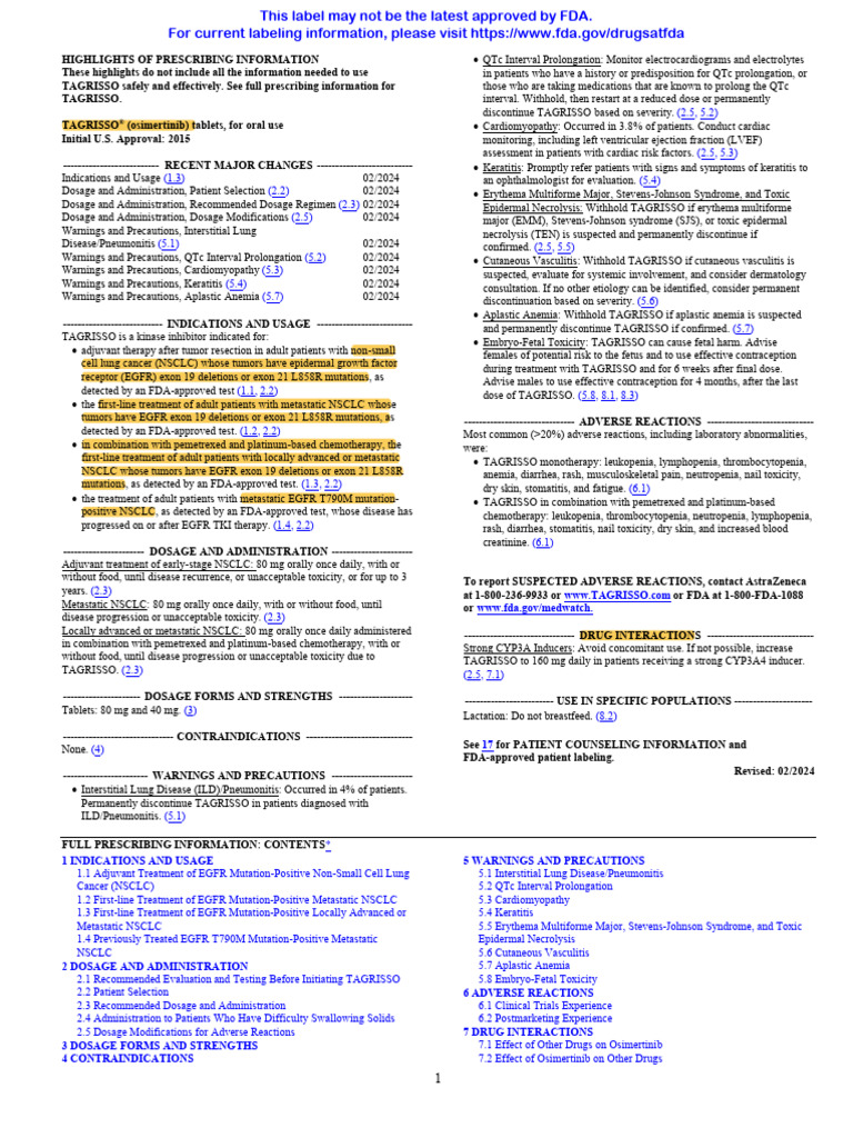 TAGRISSO Prescribing Information Summary | PDF | Epidermal Growth ...