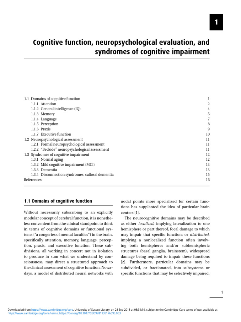 Cognitive Function Neuropsychological Evaluation and Syndromes o | PDF ...
