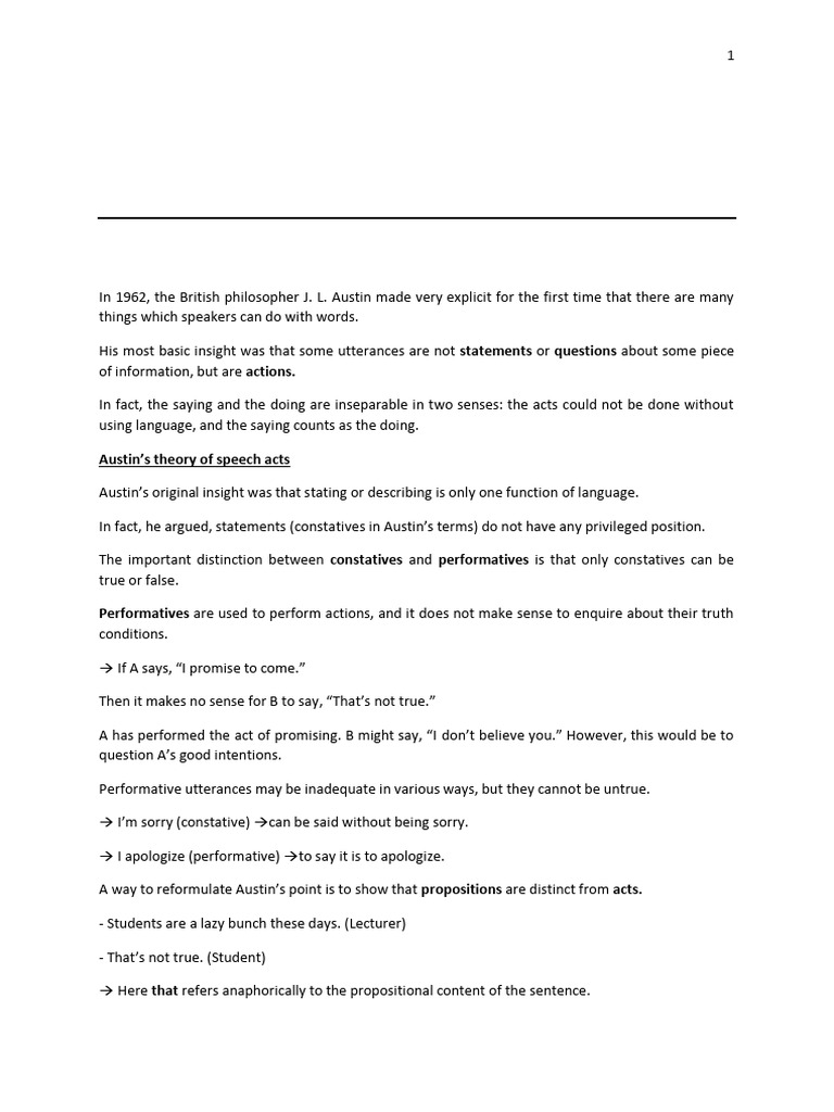 Speech Act Theory Overview | PDF | Linguistics | Semantics