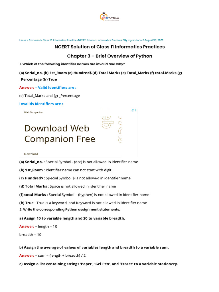Class 11 Informatics Practices NCERT Solutions | PDF | String (Computer ...