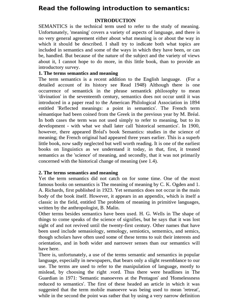Introduction to Semantics and Meaning | PDF | Semantics | Linguistics