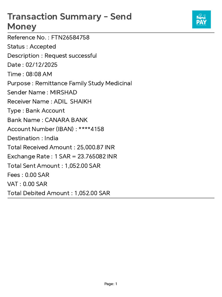 Successful Remittance Transaction Details | PDF