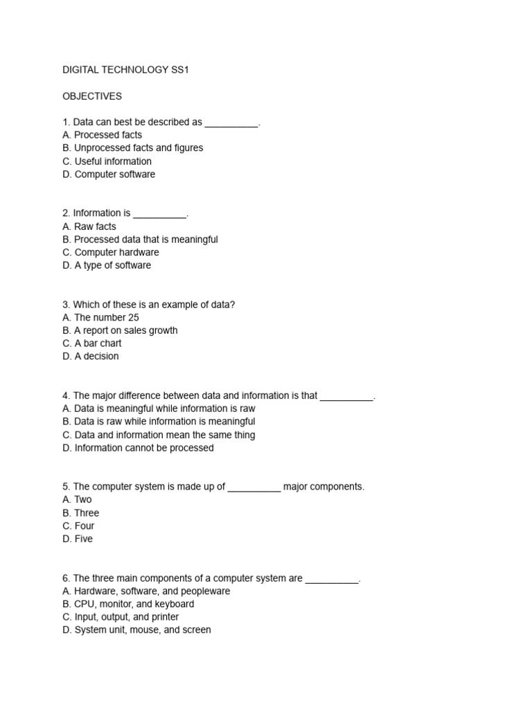 Digital Technology Ss1 | PDF | Spreadsheet | Microsoft Excel