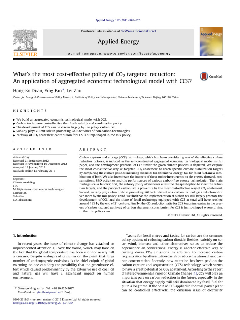 Cost-Effective CO2 Reduction Policies | PDF | Carbon Capture And ...