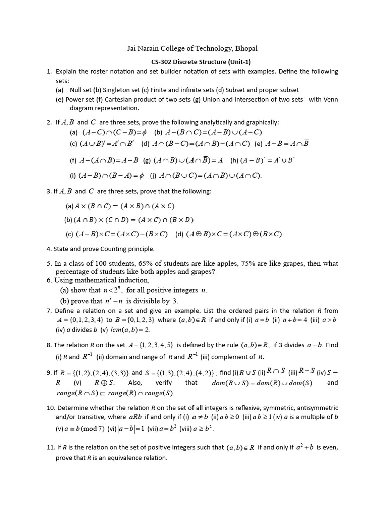 Discrete Structures CS-302 Course Guide | PDF | Group (Mathematics ...