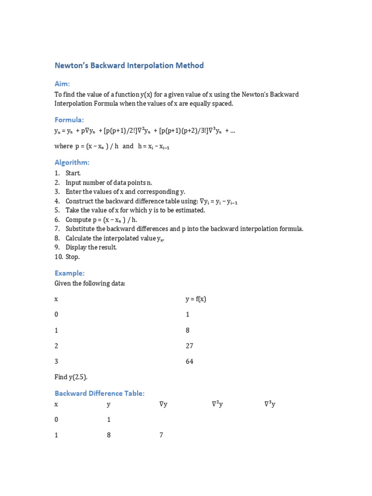 Newton's Backward Interpolation Guide | PDF | Interpolation | Finite ...