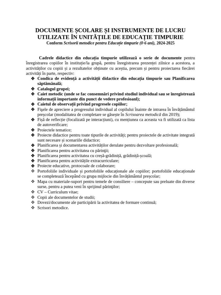 Documente Scolare Dupa Scrisoarea Metodica 2024-2025 | PDF