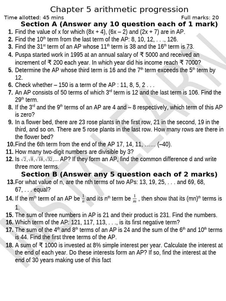 Arithmetic Progression Problems and Solutions | PDF