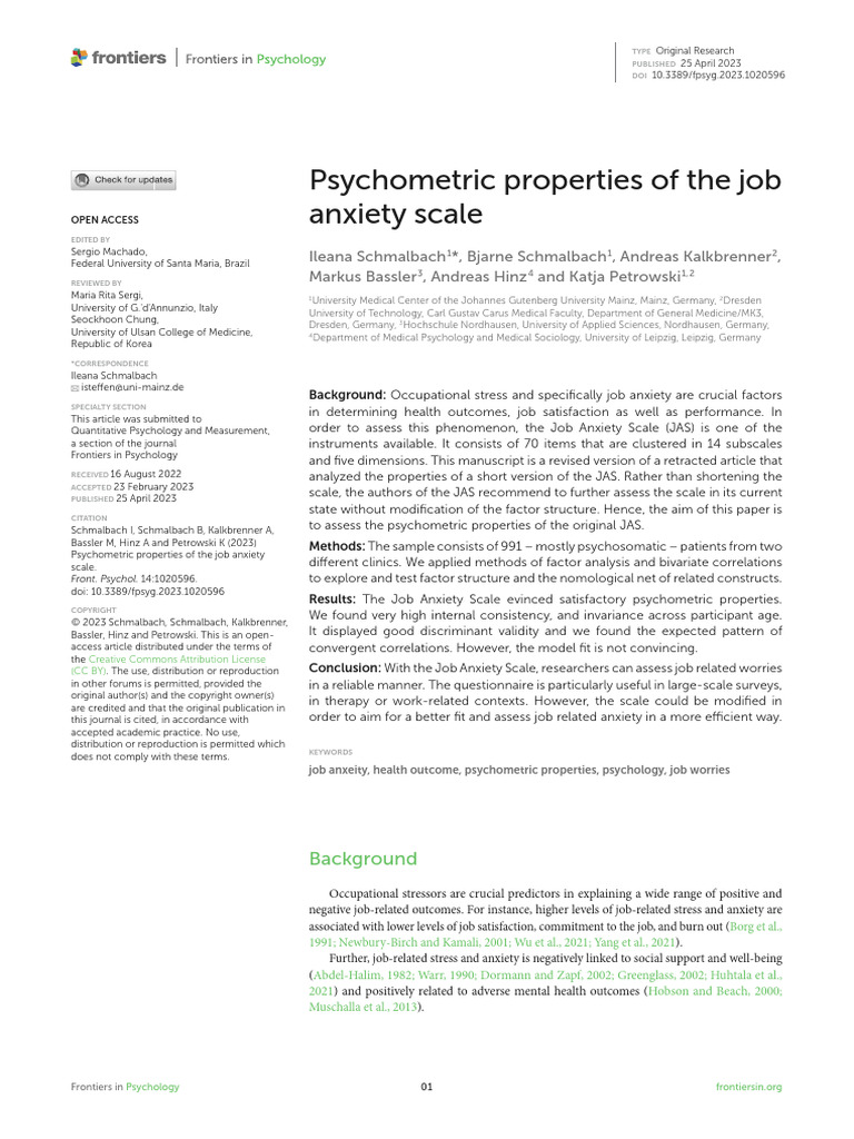 Job Anxiety Scale Psychometrics Analysis | PDF | Anxiety | Mental Health