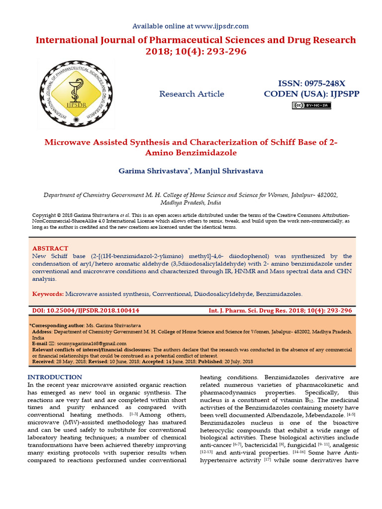 Microwave Synthesis of Schiff Base Compound | PDF | Amine | Organic ...