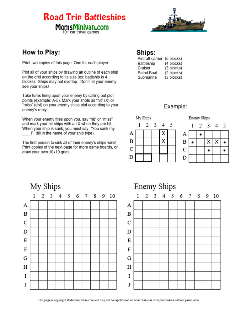 Battleship Game Instructions | PDF | Battleship | Ships