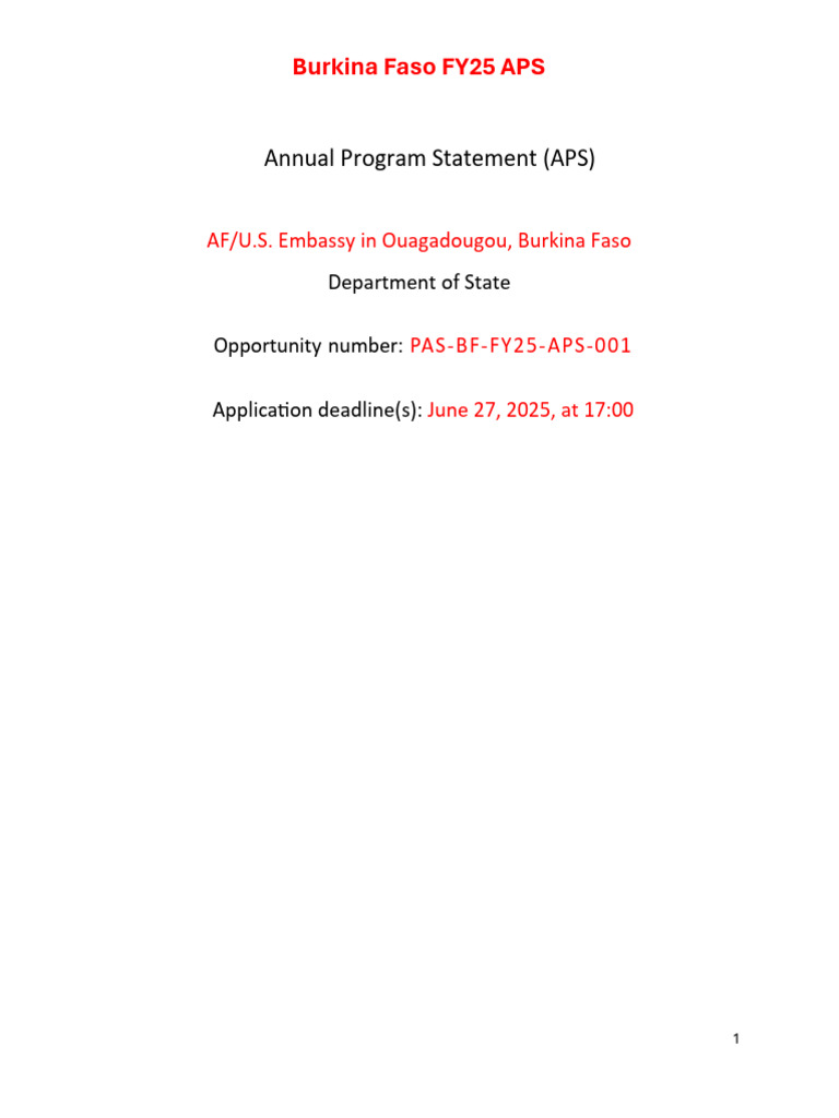 Burkina Faso FY25 Annual Program Statement | PDF | Burkina Faso | Goal