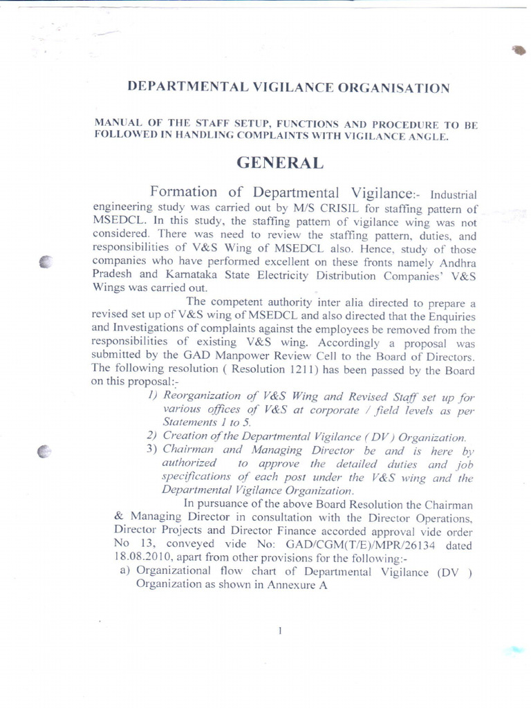 Dept. Vigilance Organisation | PDF