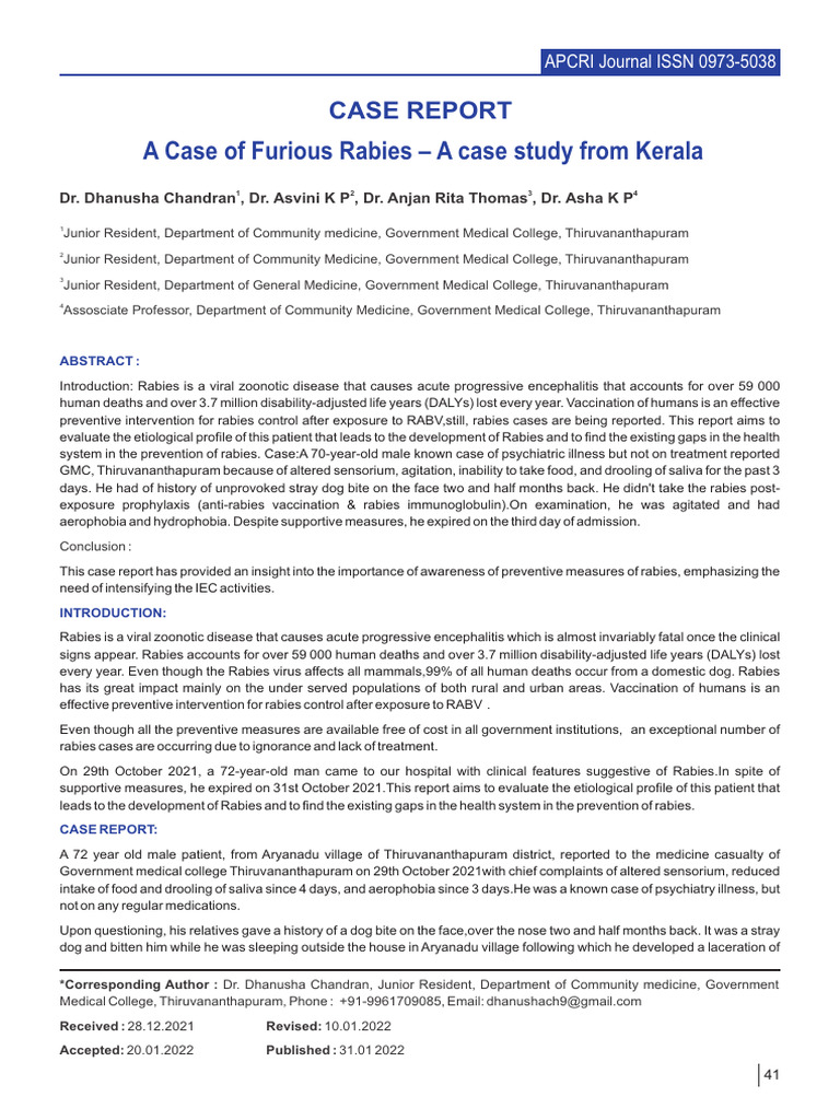 Furious Rabies Case Study from Kerala | PDF | Rabies | Medicine