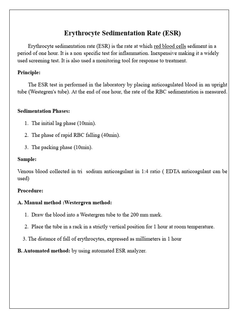Understanding Erythrocyte Sedimentation Rate | PDF | White Blood Cell ...