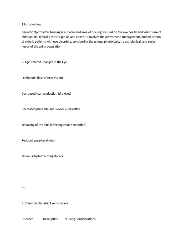 Geriatric Ophthalmic Nursing Guide | PDF | Visual Impairment | Human Eye