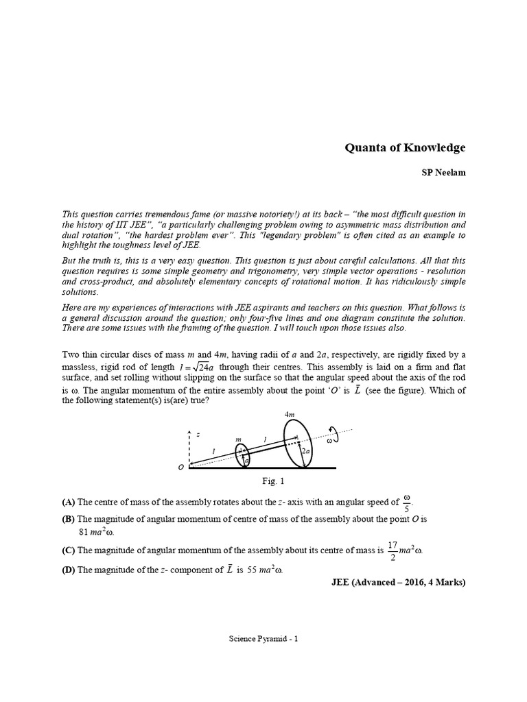 JEE Angular Momentum Problem Explained | PDF | Rotation | Angular Momentum