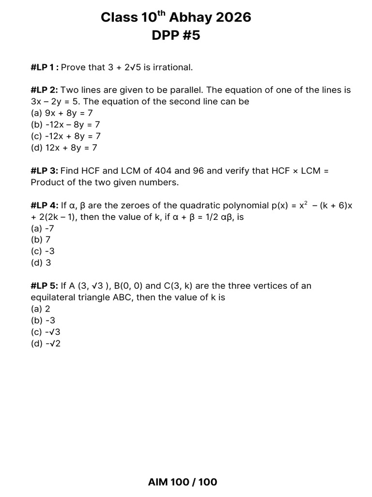Math Problems and Solutions for Class 10 | PDF
