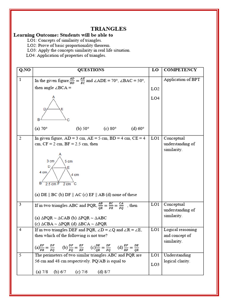 TRIANGLE ONLINE CLASS QUESTIONS | PDF | Euclidean Geometry | Elementary ...