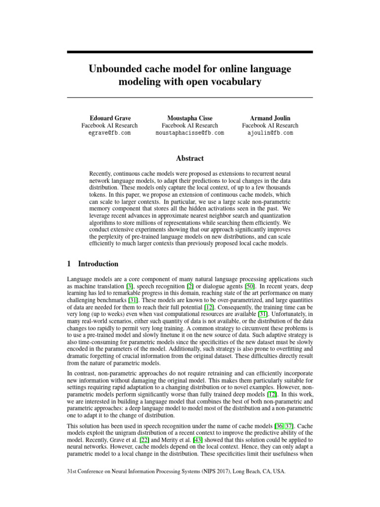 Unbounded Cache Model For Online Language Modeling With Open Vocab ...