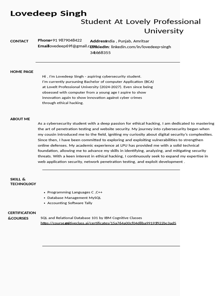 Lovedeep Singh CV 2 (1) | PDF