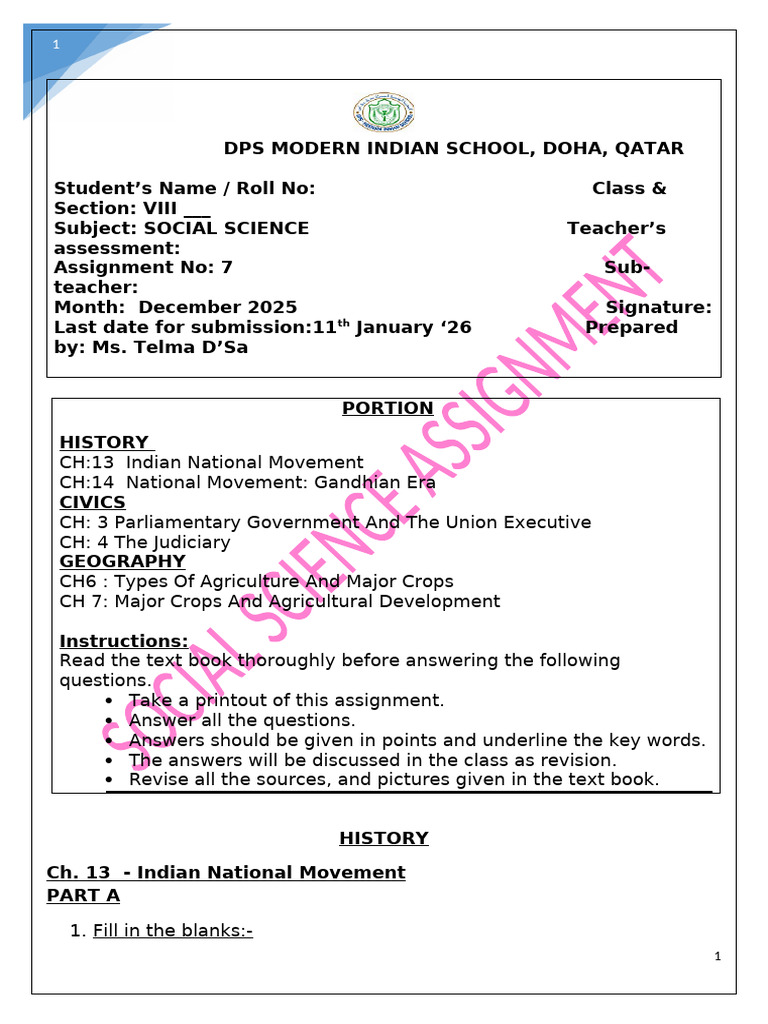 VIII S0C SC DEC ASSIGNMENT (2) | PDF | Mahatma Gandhi