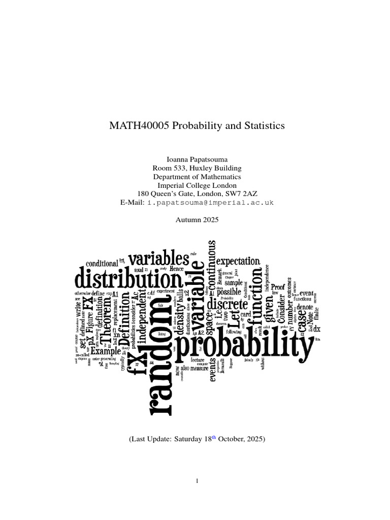 Probability and Statistics Course Guide | PDF | Probability ...