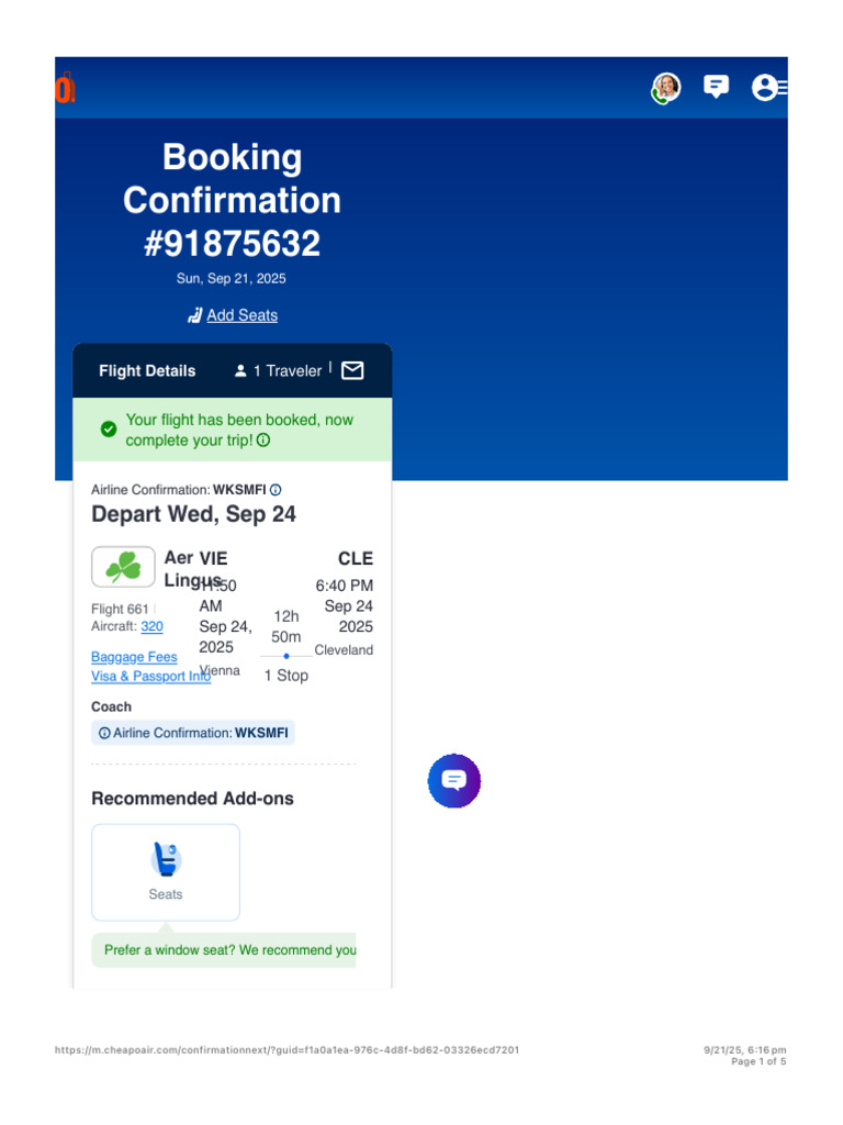 Flight Booking Confirmation for CLE | PDF | Transport | Aviation