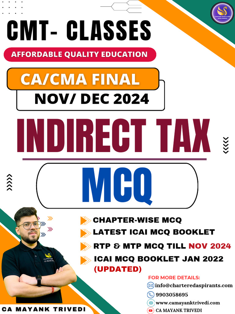 Indirect Tax MCQs for Nov/Dec 2024 | PDF | Value Added Tax | Taxes