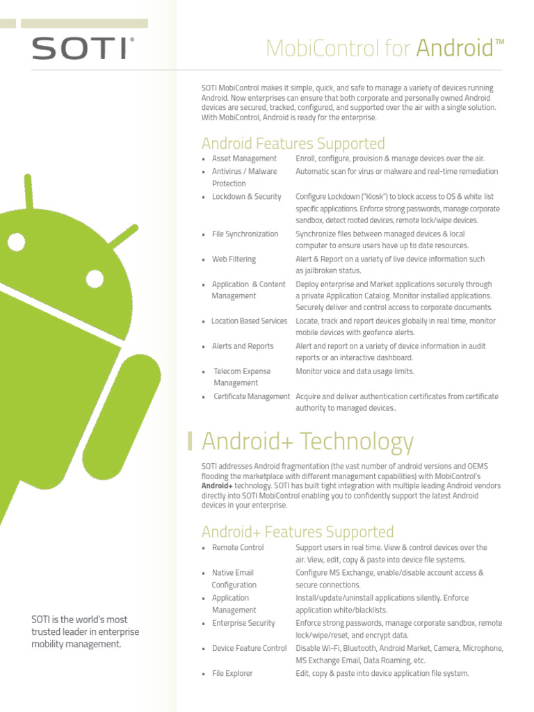 SOTI MobiControl: Android Device Management | PDF | Android (Operating ...
