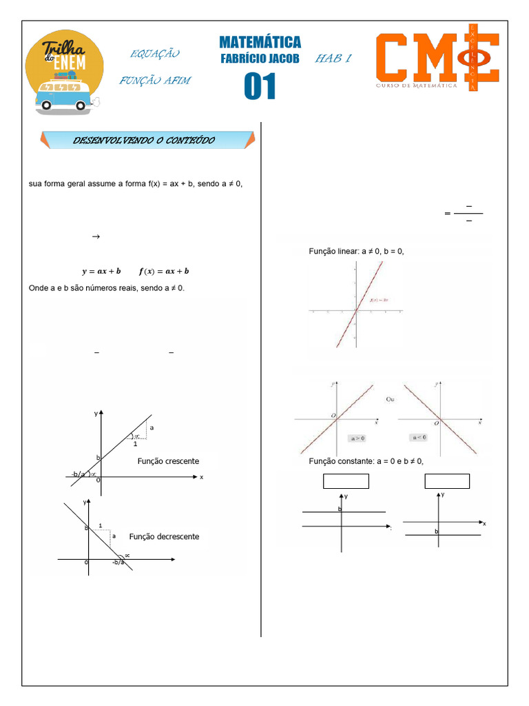 Função Afim: Conceitos e Exemplos | PDF | Álgebra | Análise numérica