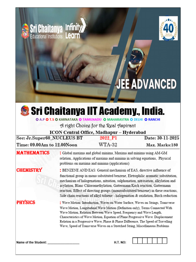 JEE Advanced 2022 Mathematics Chemistry Physics Paper | PDF | Waves ...