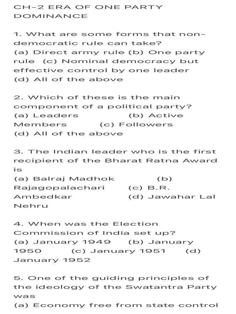 One Party Dominance in Indian Politics | PDF | Indian National Congress ...