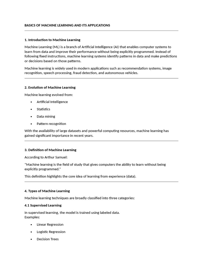 Machine Learning Basics and Applications | PDF | Machine Learning ...