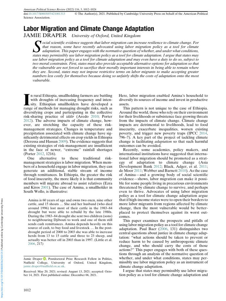 Labor Migration as Climate Adaptation Tool | PDF | Human Migration ...