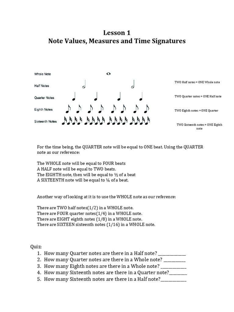 Understanding Note Values and Time Signatures | PDF