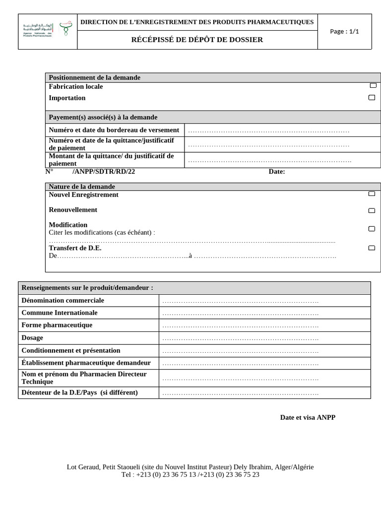 R c piss De D p t Pour Produits Pharmaceutiques PDF