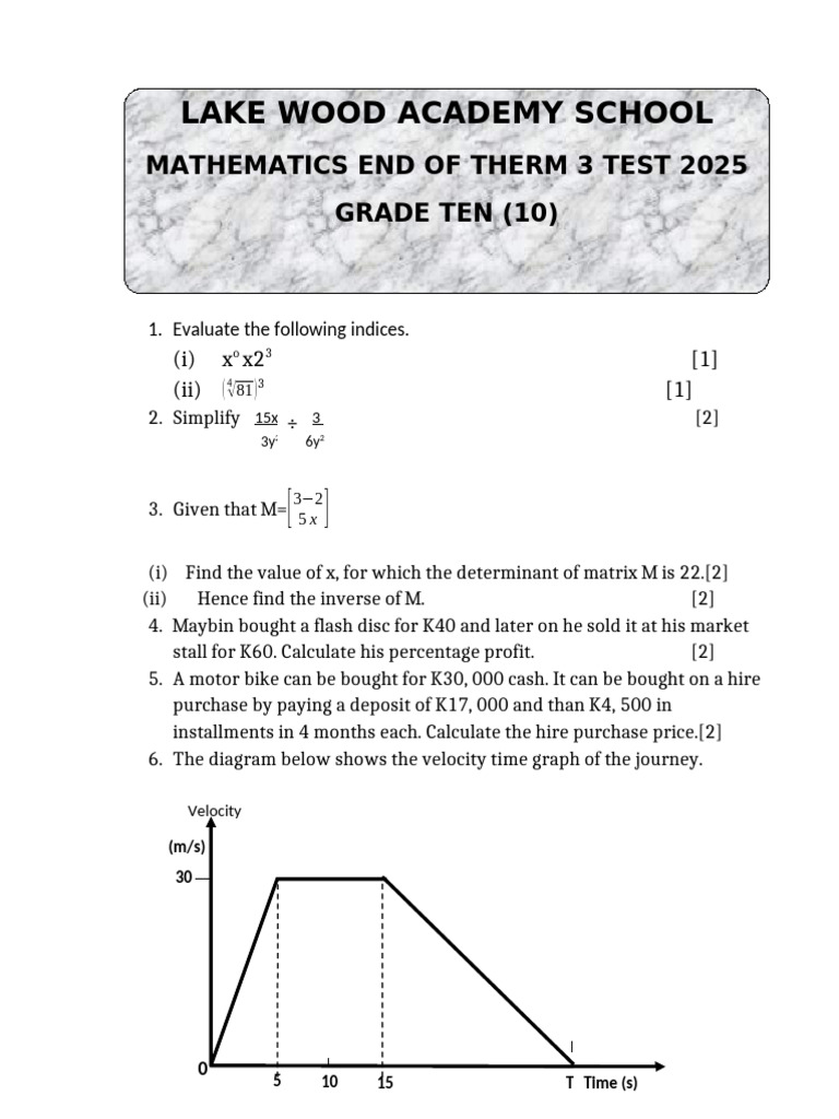 Grade 10 Mathematics Test Solutions | PDF