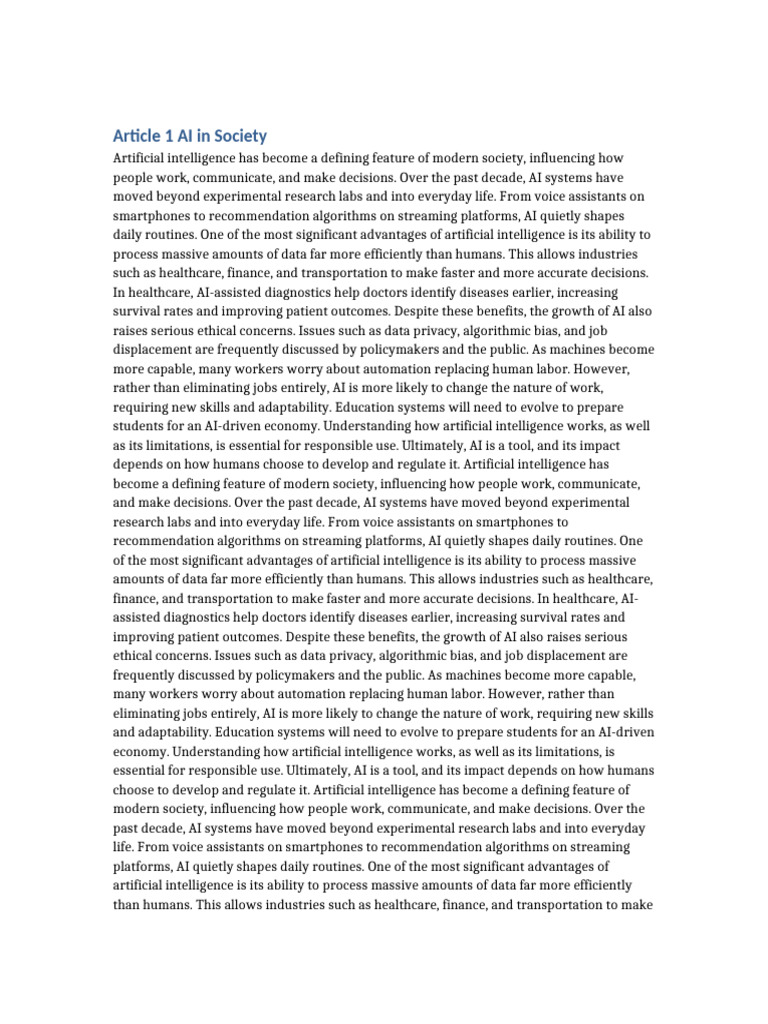 Impact of AI on Society and Work | PDF | Artificial Intelligence ...