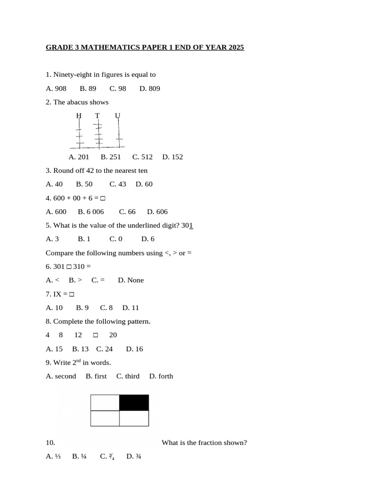 Grade 3 Mathematics Exam 2025 | PDF | Chess | Chess Theory
