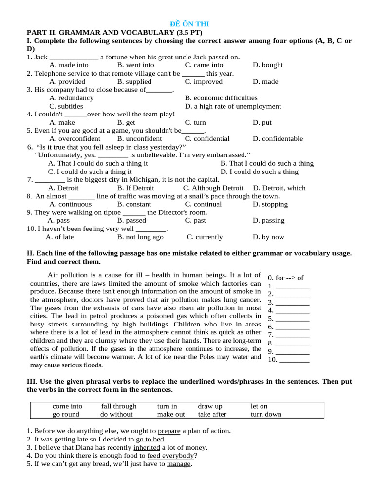 Grammar and Vocabulary Practice Test | PDF