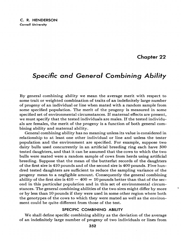 General and Specific Combining Ability | PDF | Estimation Theory ...