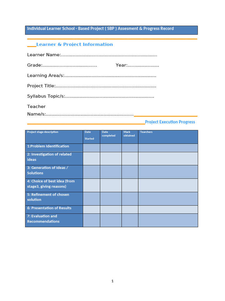 Junior S.B.P Execution Form | PDF