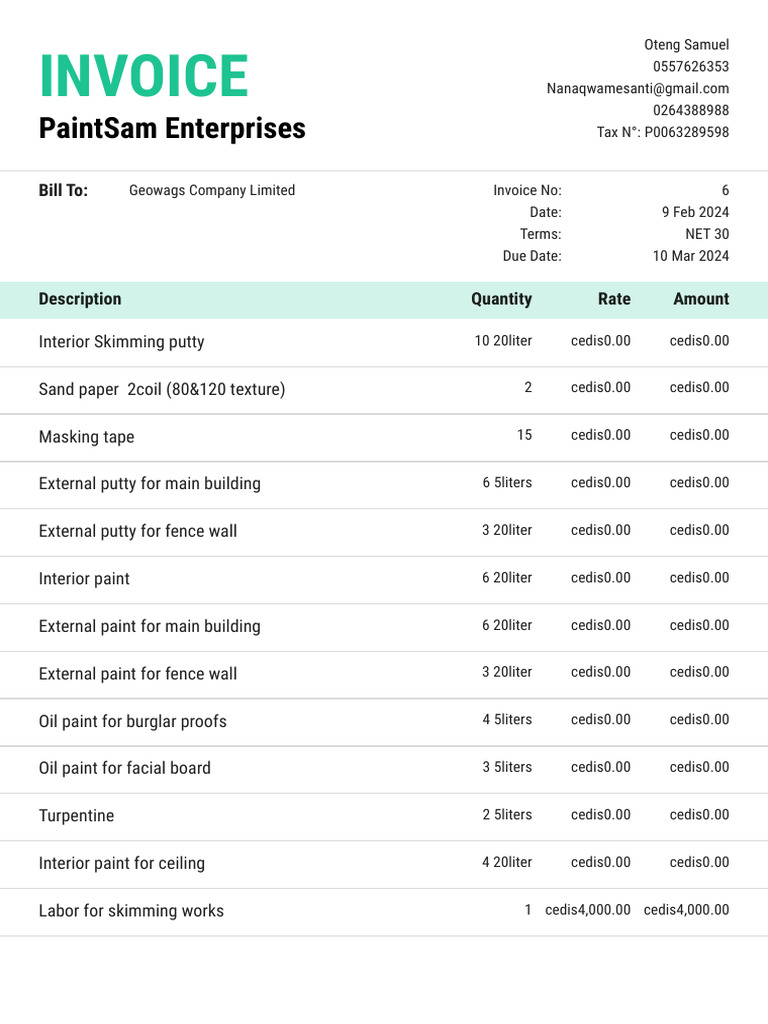 Invoice for Painting Services - Geowags | PDF