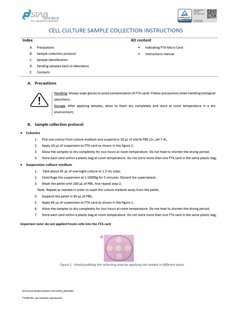 Cell Culture Sample Collection Instructions - 06122022 | PDF