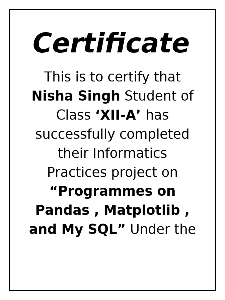 Certificate For Nisha | PDF