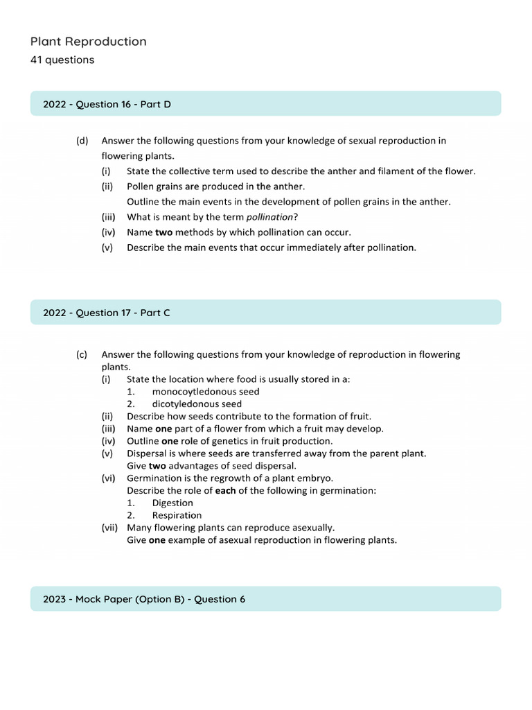 Plant Reproduction Exam Questions | PDF