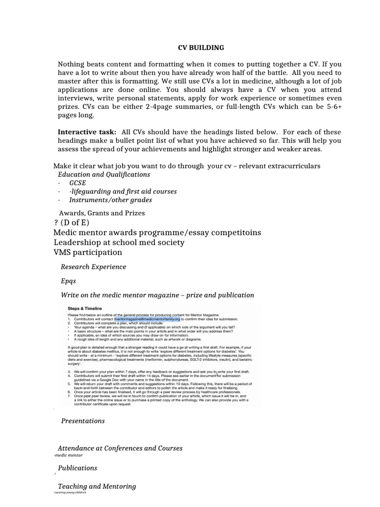 Essential CV Building for Medical Careers | PDF