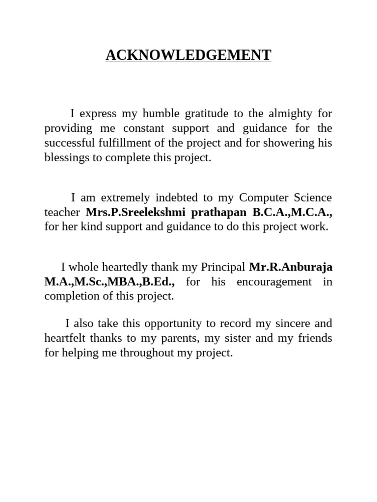 Project Acknowledgement Section | PDF